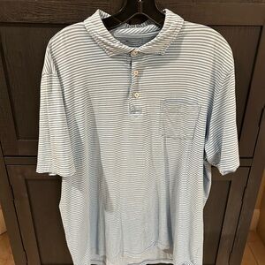 Peter Millar Light Blue and White Striped Polo Shirt
